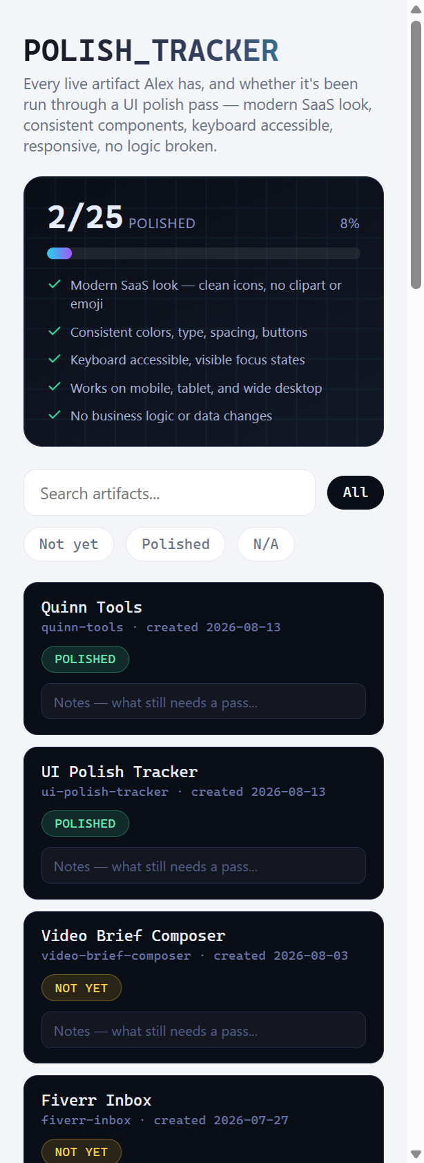 UI Polish Tracker
